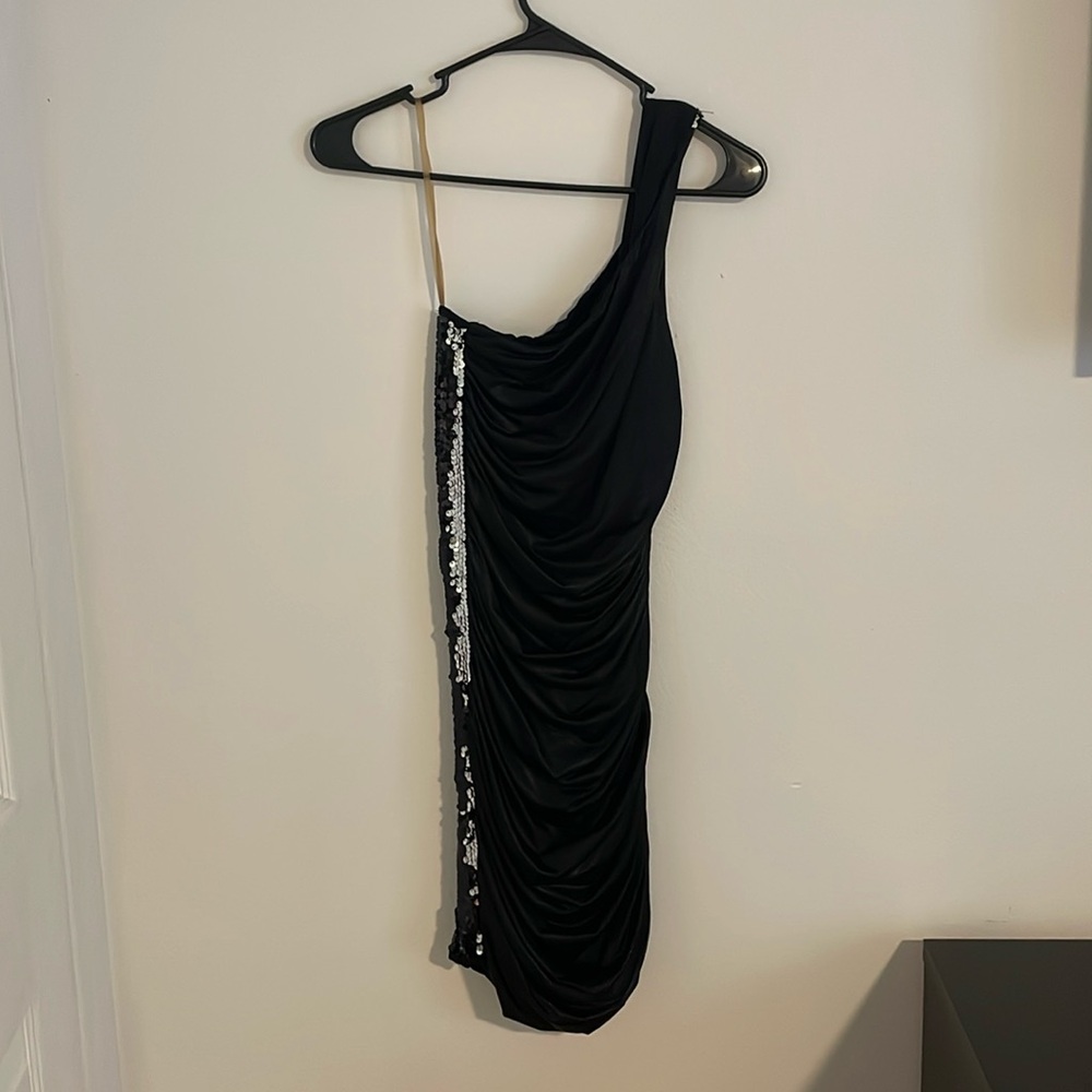 One shoulder black mini dress